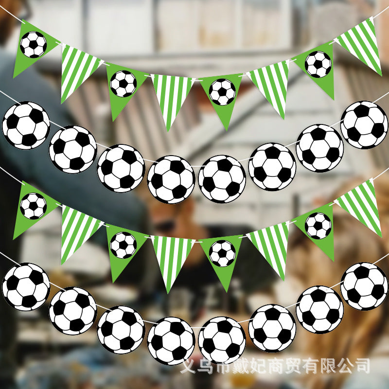 Sports Party Decorated Flag Banner Football String Flag Football Stripes Triangle Paper Latte