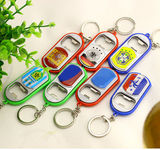 Creative Gifts Cup Key Chain Bottle Opener Glow Fans Bar Supplies Keychain With Led Light