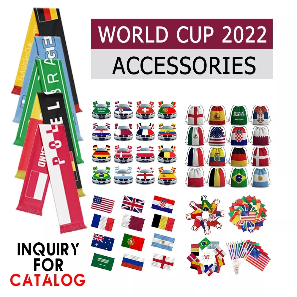 World Soccer Cup Custom Wholesale Flag Decoration Football Flog Soccer Fan Items Qatar Soccer Accessories
