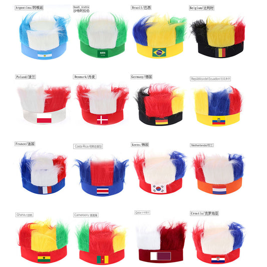 Wholesale Custom Sports Fans Cheering Product Team Supporter Giveaways Headband Wig With 32 Country Flags