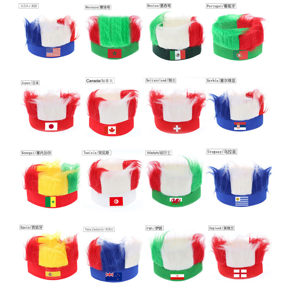 Wholesale Custom Sports Fans Cheering Product Team Supporter Giveaways Headband Wig With 32 Country Flags
