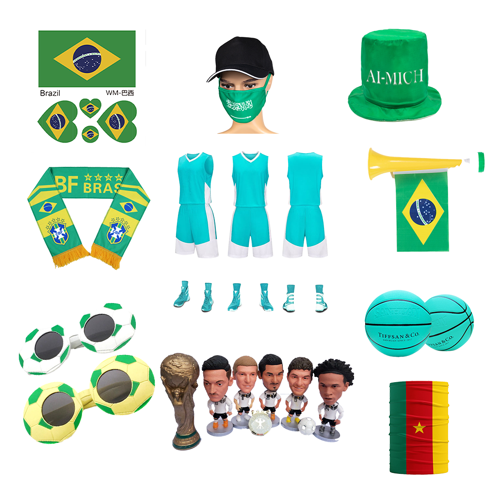 Soccer Event Accessories Wholesale World Cup Glasses Football Fans Cheer Party Supply KeyChains Scarf Flags Promotional Gift Souvenirs