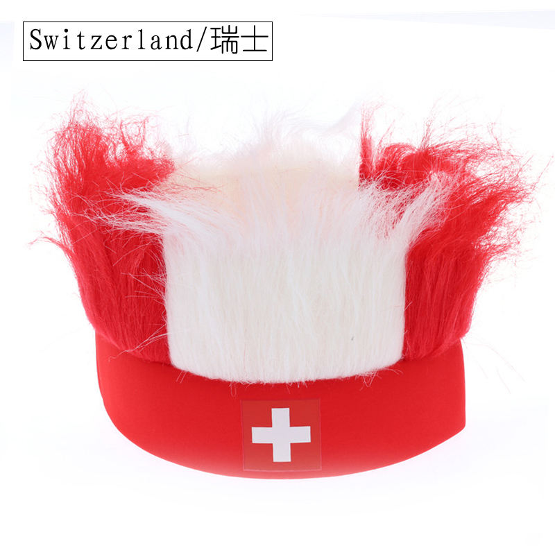 Wholesale Custom Sports Fans Cheering Product Team Supporter Giveaways Headband Wig With 32 Country Flags
