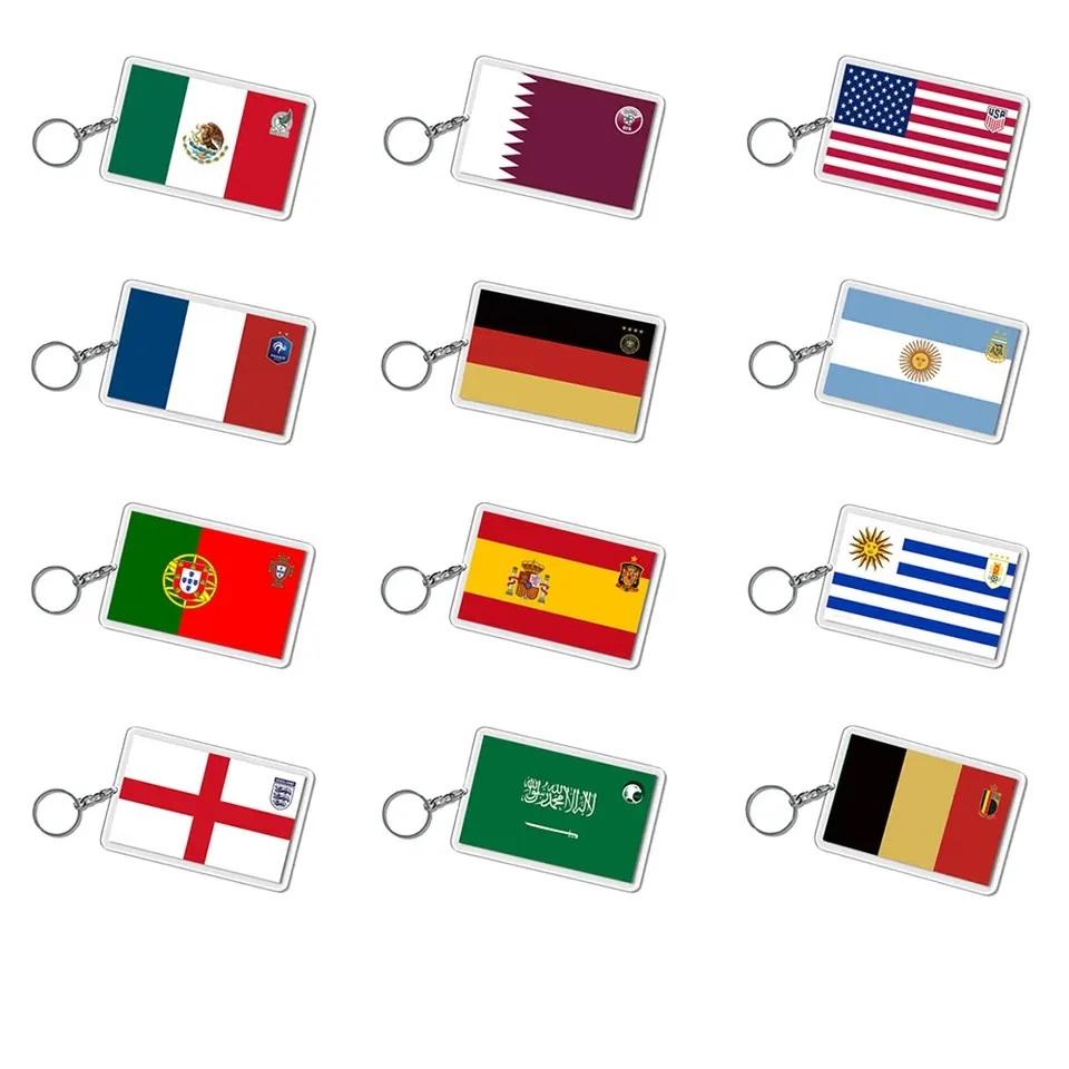 Custom Football Gifts World Cups National Country Flag Souvenir Acrylic Keychain Pendant Gifts Brazil Germany Spain Key Ring