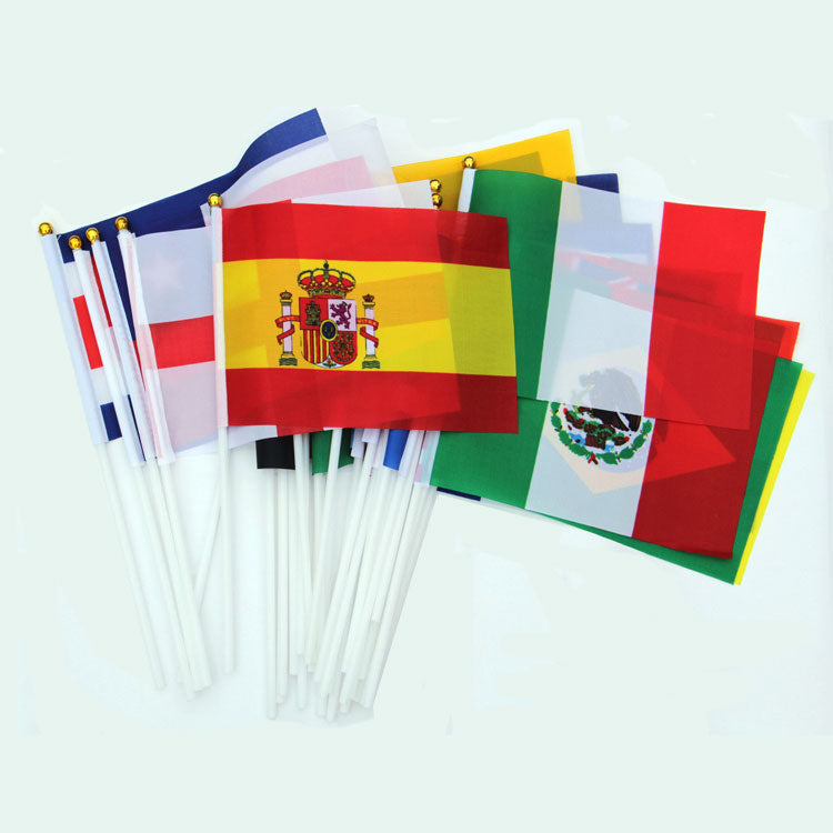 Custom Manufacture Cheap Mini Pole National Country Polyester Waving Hand Flag