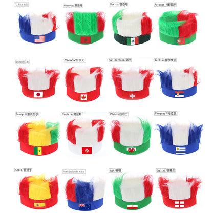 Wholesale Custom Sports Fans Cheering Product Team Supporter Giveaways Headband Wig With 32 Country Flags