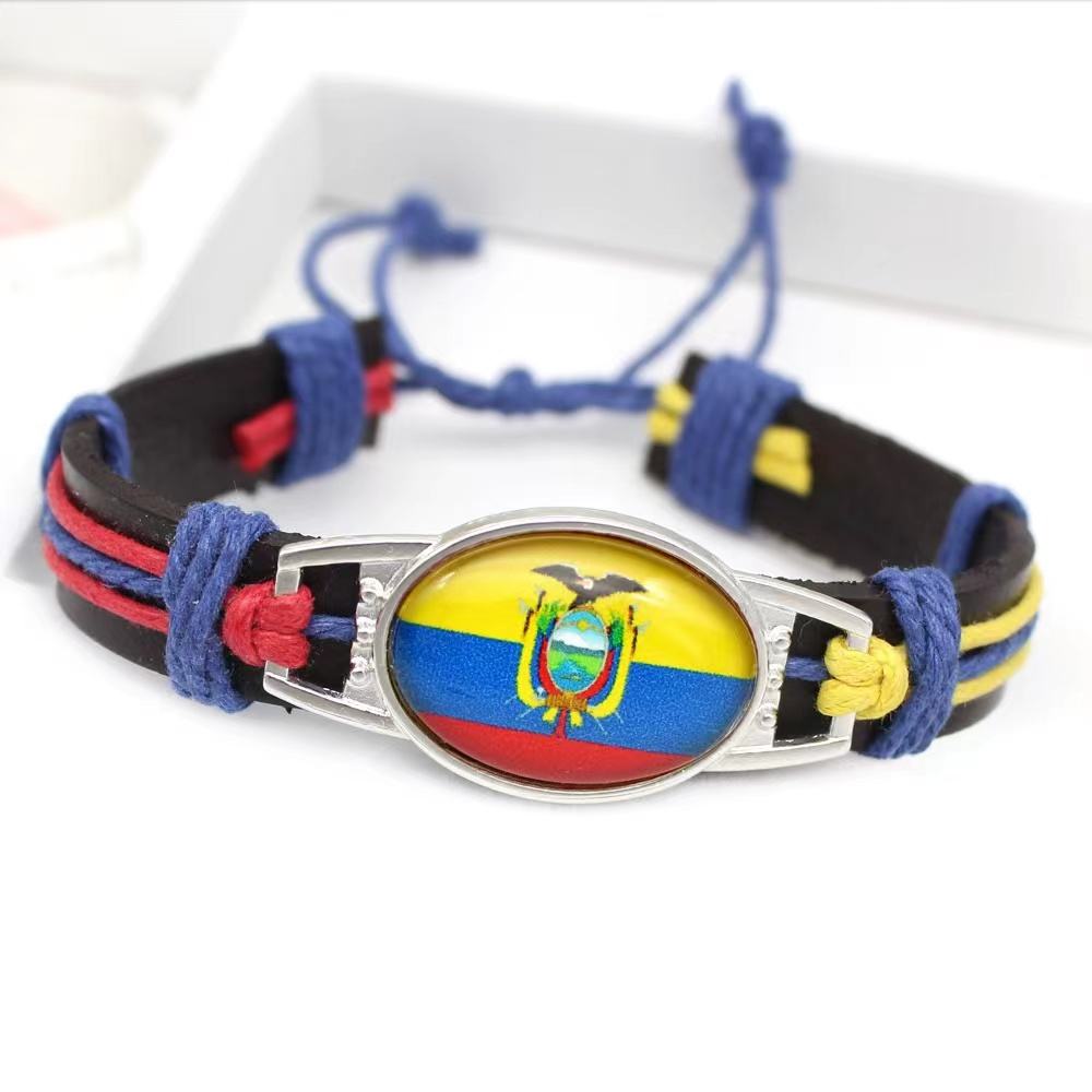 Customized National Flags Promotional Gift Glass Alloy Charm Adjustable Leather Bracelet,Wholesale For World Cup Fans