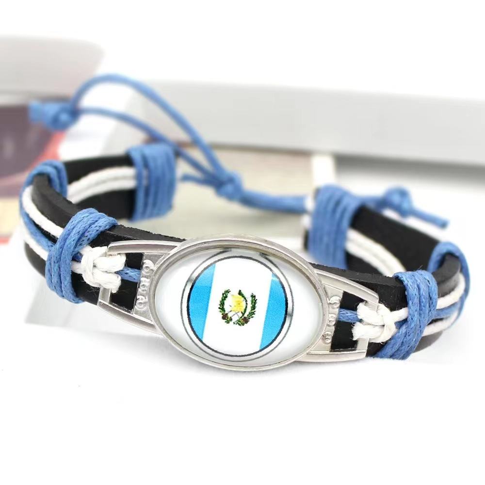 Customized National Flags Promotional Gift Glass Alloy Charm Adjustable Leather Bracelet,Wholesale For World Cup Fans