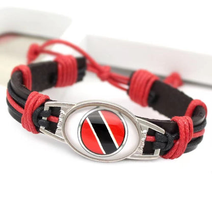 Customized National Flags Promotional Gift Glass Alloy Charm Adjustable Leather Bracelet,Wholesale For World Cup Fans