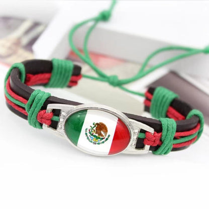 Customized National Flags Promotional Gift Glass Alloy Charm Adjustable Leather Bracelet,Wholesale For World Cup Fans