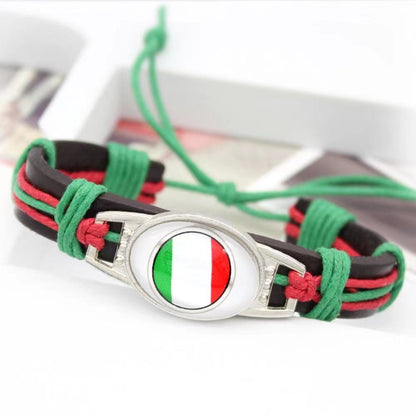 Customized National Flags Promotional Gift Glass Alloy Charm Adjustable Leather Bracelet,Wholesale For World Cup Fans