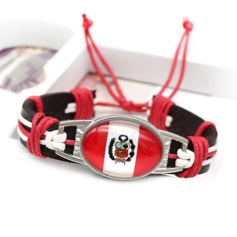 Customized National Flags Promotional Gift Glass Alloy Charm Adjustable Leather Bracelet,Wholesale For World Cup Fans