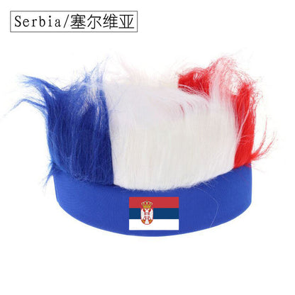 Wholesale Custom Sports Fans Cheering Product Team Supporter Giveaways Headband Wig With 32 Country Flags