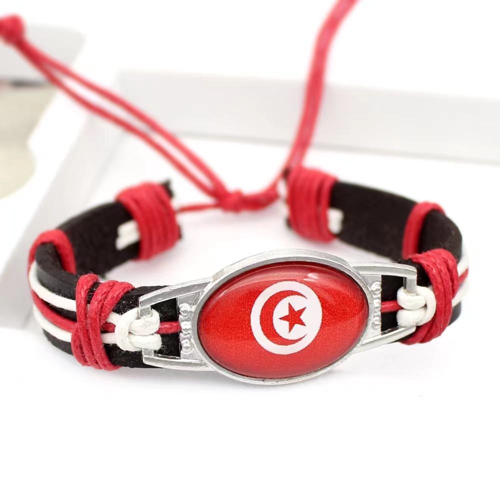 Customized National Flags Promotional Gift Glass Alloy Charm Adjustable Leather Bracelet,Wholesale For World Cup Fans