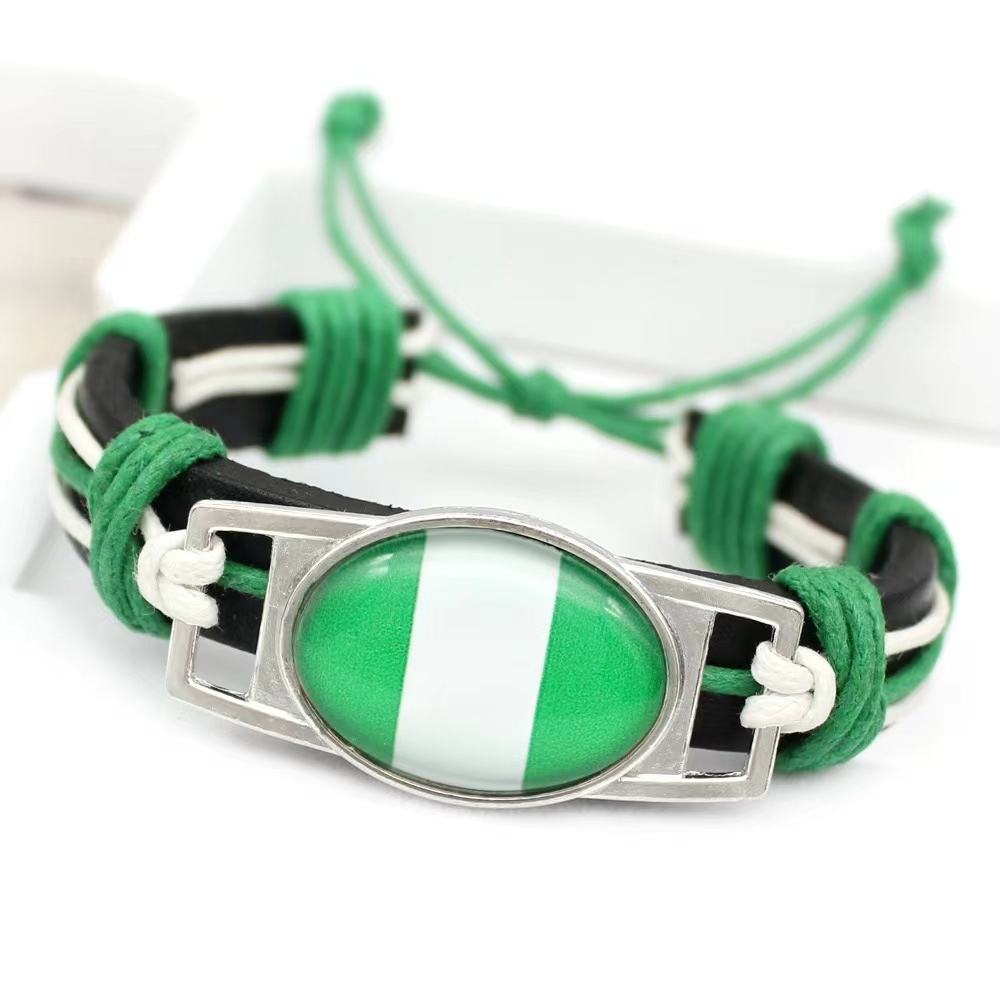 Customized National Flags Promotional Gift Glass Alloy Charm Adjustable Leather Bracelet,Wholesale For World Cup Fans