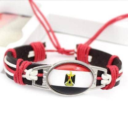 Customized National Flags Promotional Gift Glass Alloy Charm Adjustable Leather Bracelet,Wholesale For World Cup Fans