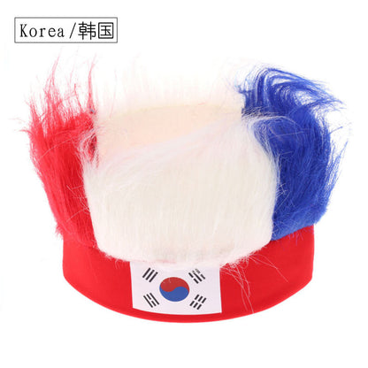 Wholesale Custom Sports Fans Cheering Product Team Supporter Giveaways Headband Wig With 32 Country Flags