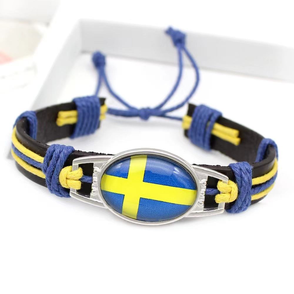 Customized National Flags Promotional Gift Glass Alloy Charm Adjustable Leather Bracelet,Wholesale For World Cup Fans