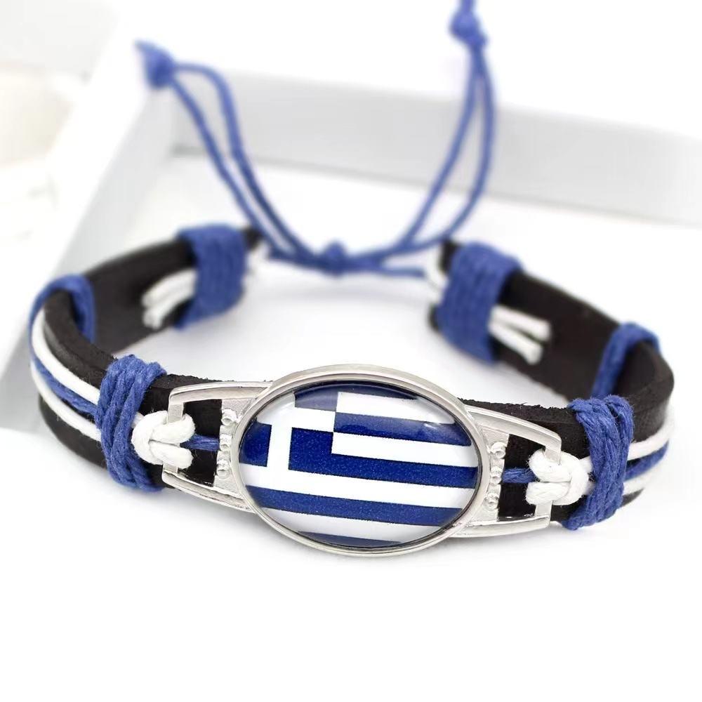 Customized National Flags Promotional Gift Glass Alloy Charm Adjustable Leather Bracelet,Wholesale For World Cup Fans