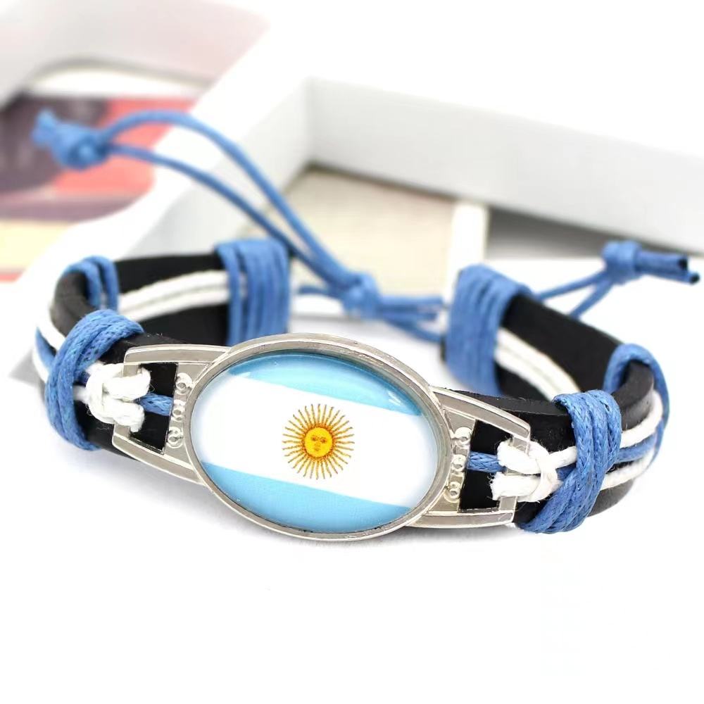 Customized National Flags Promotional Gift Glass Alloy Charm Adjustable Leather Bracelet,Wholesale For World Cup Fans