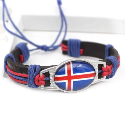 Customized National Flags Promotional Gift Glass Alloy Charm Adjustable Leather Bracelet,Wholesale For World Cup Fans