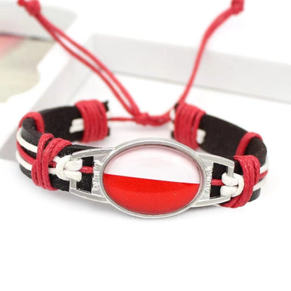 Customized National Flags Promotional Gift Glass Alloy Charm Adjustable Leather Bracelet,Wholesale For World Cup Fans