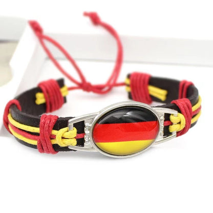 Customized National Flags Promotional Gift Glass Alloy Charm Adjustable Leather Bracelet,Wholesale For World Cup Fans