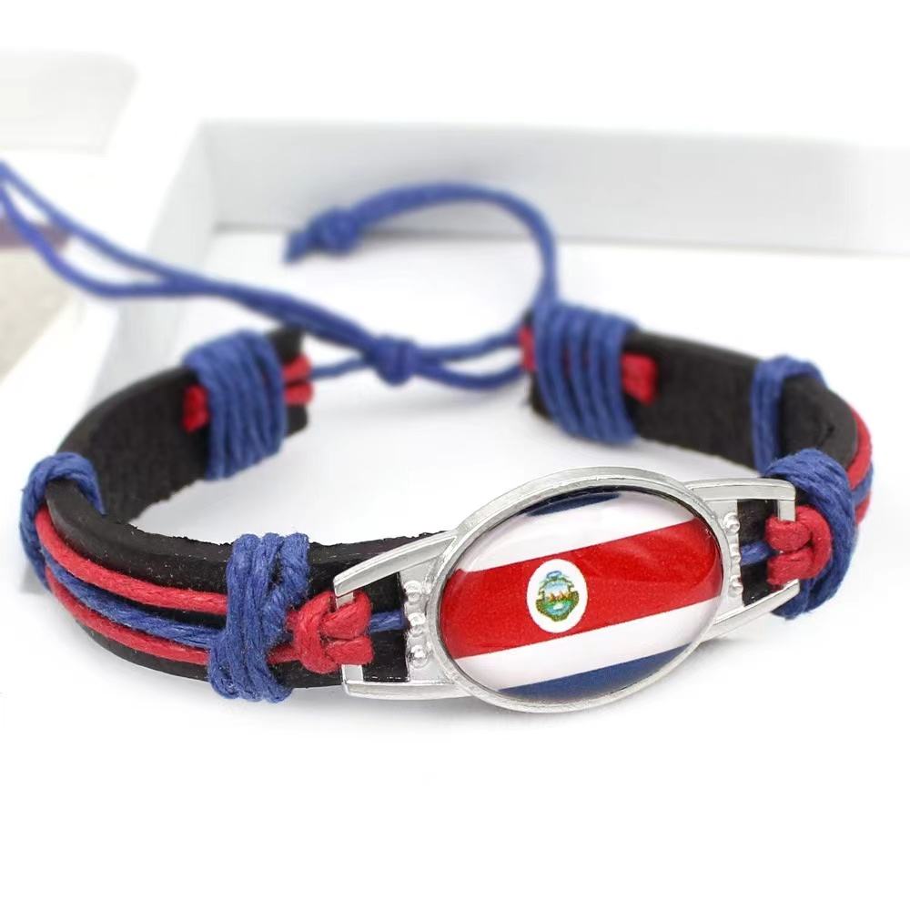 Customized National Flags Promotional Gift Glass Alloy Charm Adjustable Leather Bracelet,Wholesale For World Cup Fans