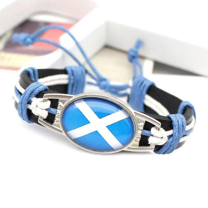 Customized National Flags Promotional Gift Glass Alloy Charm Adjustable Leather Bracelet,Wholesale For World Cup Fans