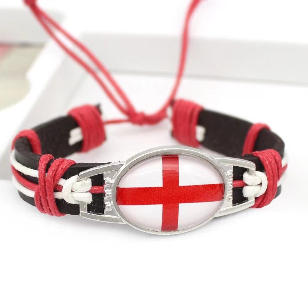 Customized National Flags Promotional Gift Glass Alloy Charm Adjustable Leather Bracelet,Wholesale For World Cup Fans