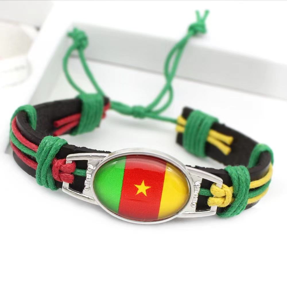 Customized National Flags Promotional Gift Glass Alloy Charm Adjustable Leather Bracelet,Wholesale For World Cup Fans