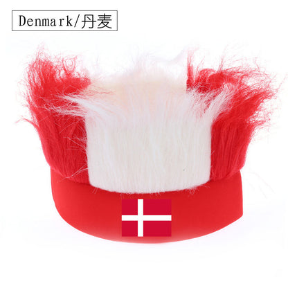 Wholesale Custom Sports Fans Cheering Product Team Supporter Giveaways Headband Wig With 32 Country Flags