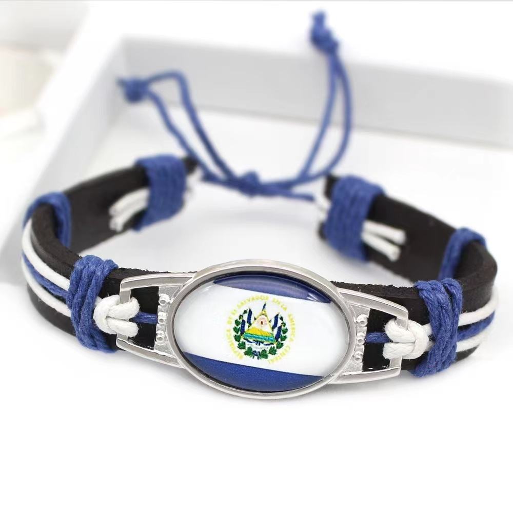 Customized National Flags Promotional Gift Glass Alloy Charm Adjustable Leather Bracelet,Wholesale For World Cup Fans