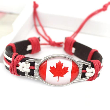 Customized National Flags Promotional Gift Glass Alloy Charm Adjustable Leather Bracelet,Wholesale For World Cup Fans