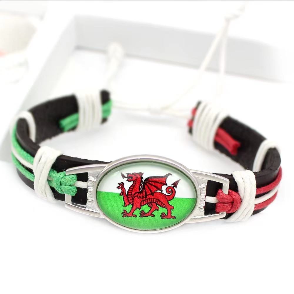 Customized National Flags Promotional Gift Glass Alloy Charm Adjustable Leather Bracelet,Wholesale For World Cup Fans