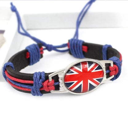 Customized National Flags Promotional Gift Glass Alloy Charm Adjustable Leather Bracelet,Wholesale For World Cup Fans