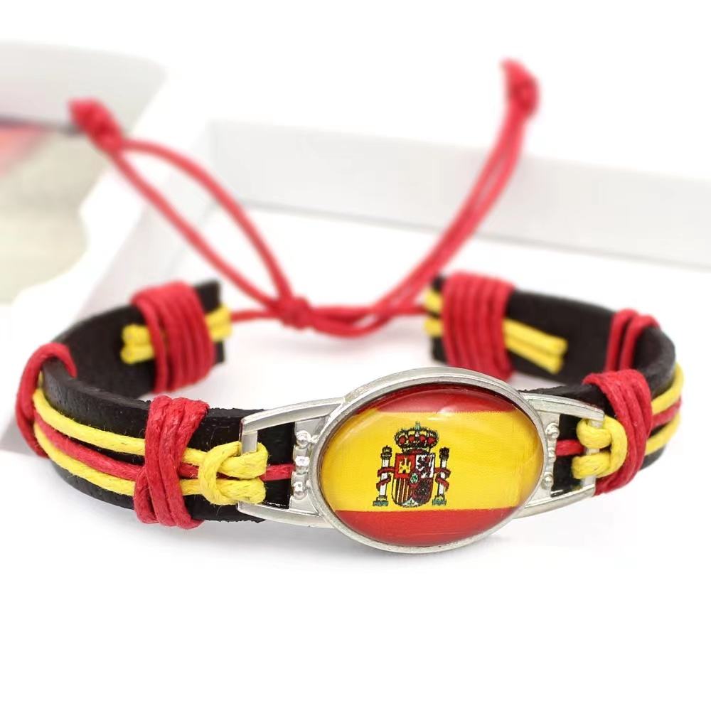 Customized National Flags Promotional Gift Glass Alloy Charm Adjustable Leather Bracelet,Wholesale For World Cup Fans