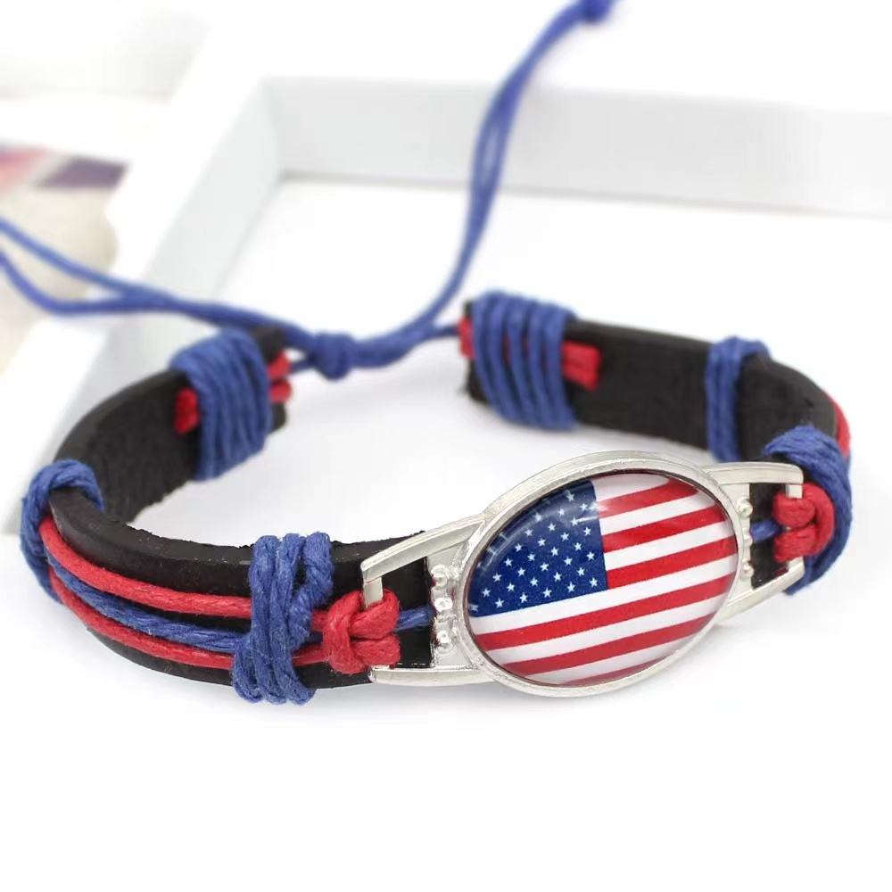 Customized National Flags Promotional Gift Glass Alloy Charm Adjustable Leather Bracelet,Wholesale For World Cup Fans