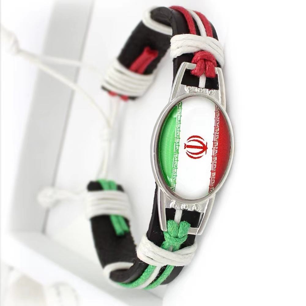 Customized National Flags Promotional Gift Glass Alloy Charm Adjustable Leather Bracelet,Wholesale For World Cup Fans