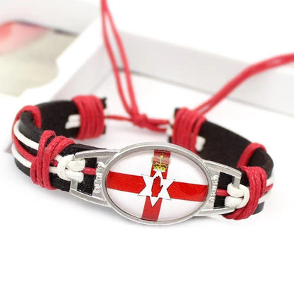 Customized National Flags Promotional Gift Glass Alloy Charm Adjustable Leather Bracelet,Wholesale For World Cup Fans