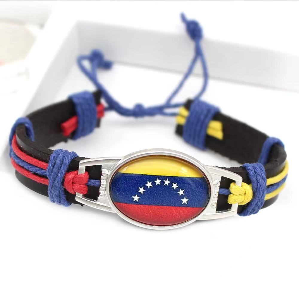 Customized National Flags Promotional Gift Glass Alloy Charm Adjustable Leather Bracelet,Wholesale For World Cup Fans