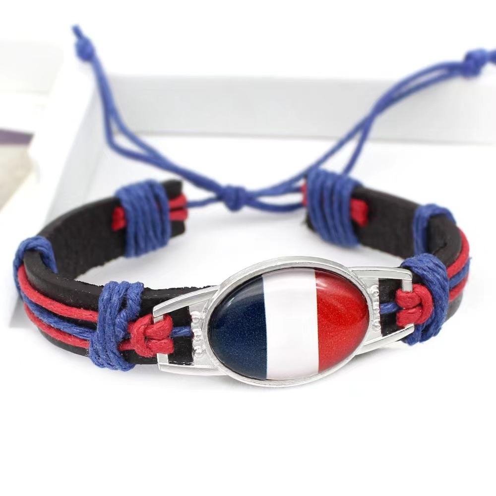 Customized National Flags Promotional Gift Glass Alloy Charm Adjustable Leather Bracelet,Wholesale For World Cup Fans