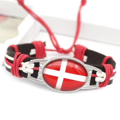 Customized National Flags Promotional Gift Glass Alloy Charm Adjustable Leather Bracelet,Wholesale For World Cup Fans