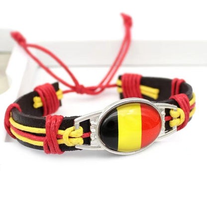 Customized National Flags Promotional Gift Glass Alloy Charm Adjustable Leather Bracelet,Wholesale For World Cup Fans