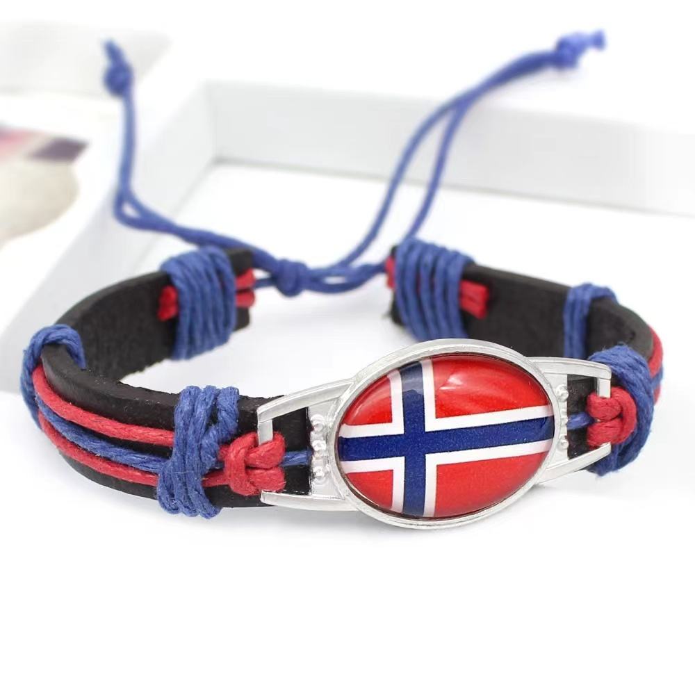 Customized National Flags Promotional Gift Glass Alloy Charm Adjustable Leather Bracelet,Wholesale For World Cup Fans