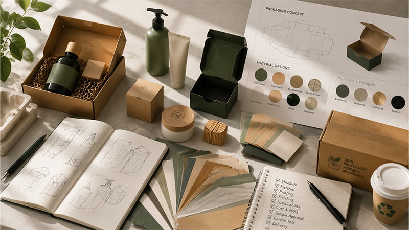 2026 packaging design trends featuring eco-friendly materials, custom boxes and refill solutions