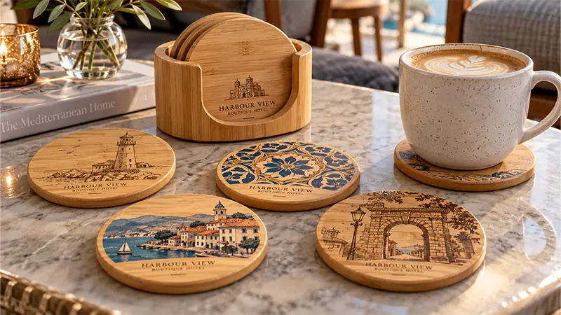 Bamboo food accessories including coffee scoop and lunch box for eco friendly promotional gift ideas