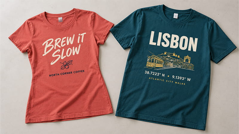 Handwritten typography T-shirt design with loose script lettering and a casual visual style.