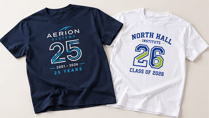 Number-based T-shirt design using a large milestone number as the main graphic.