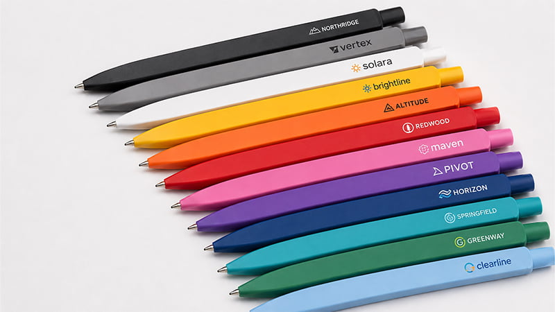 Clipless soft-touch pens in a range of colors